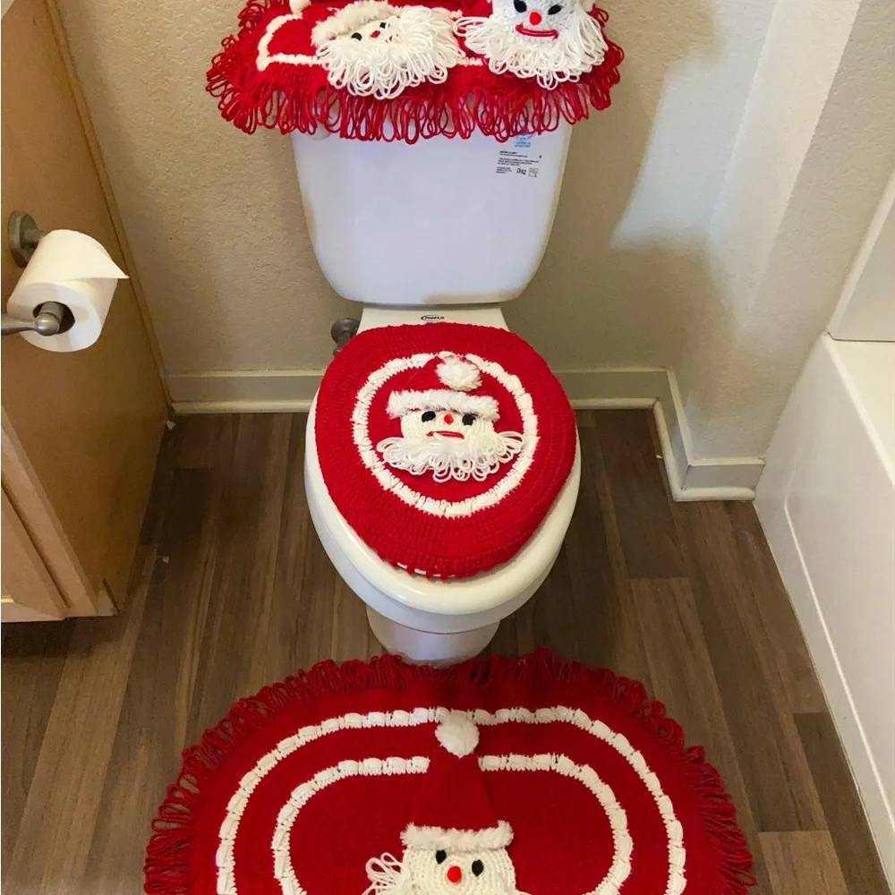 Santa Claus Crochet Door Mat Set - Red and White